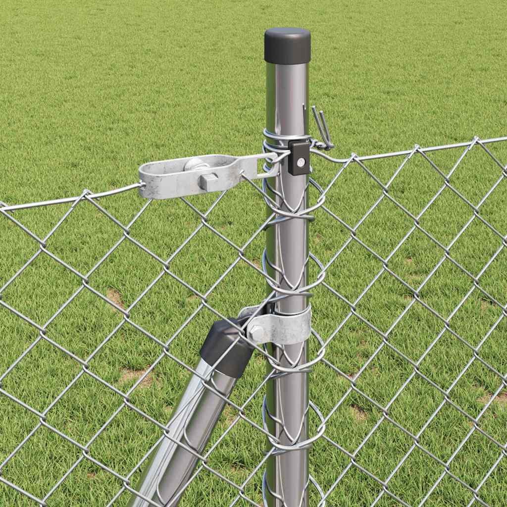 Kettengliedzaun mit Pfosten Silber 1 x 25 m Stahl